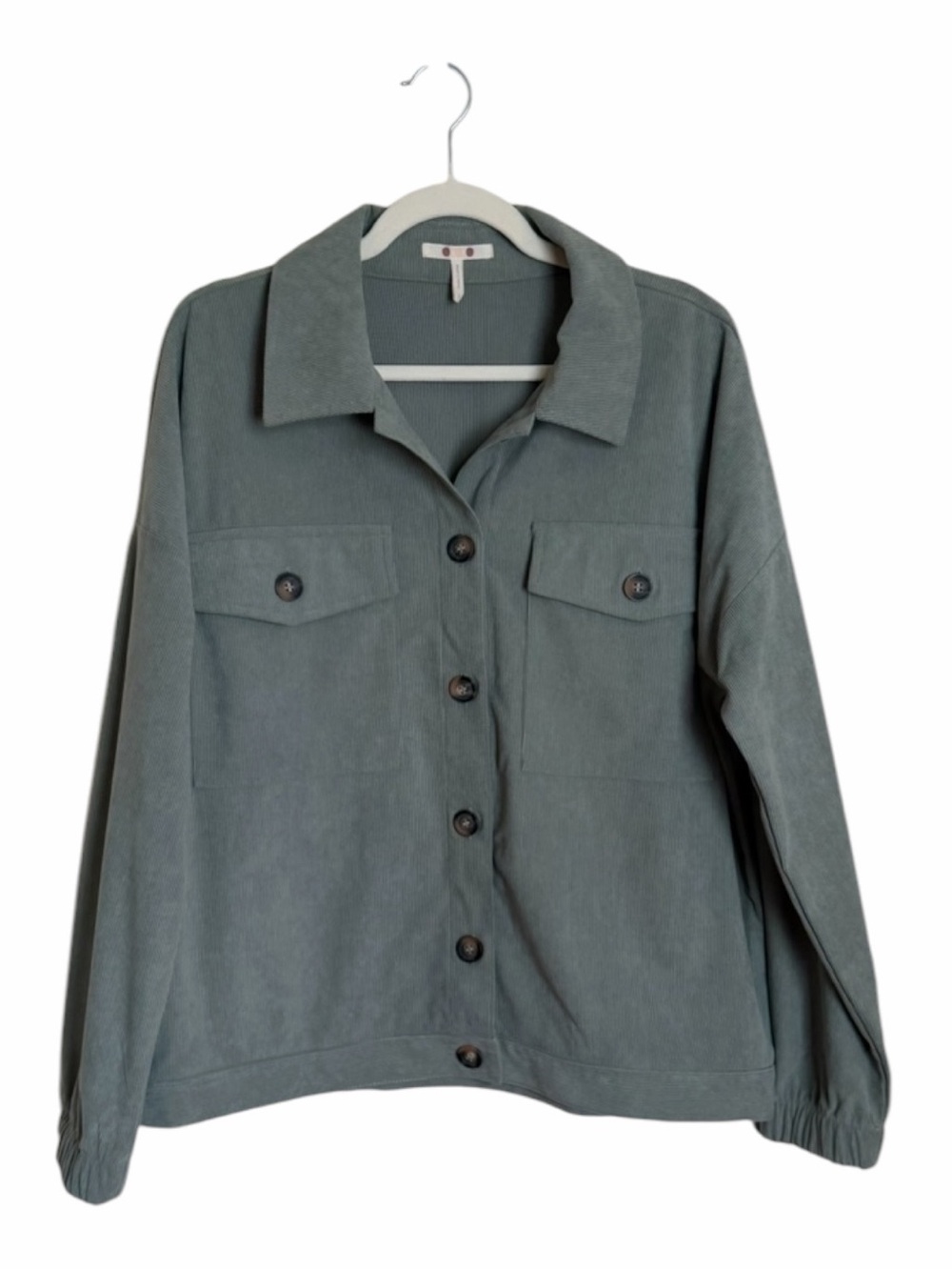 Three Dots Button-Front Jean Jacket in Sage